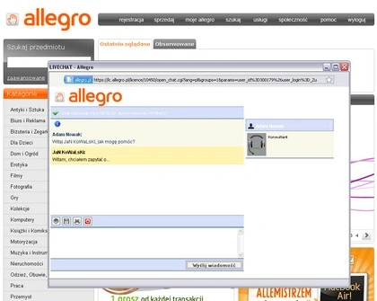 <p>Live Chat w Allegro (tylko dla Super Sprzedawców VIP)</p>