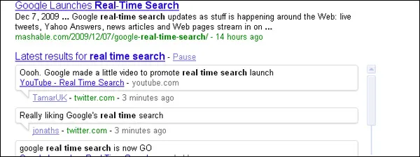 Wyszukiwanie w czasie rzeczywistym w Google