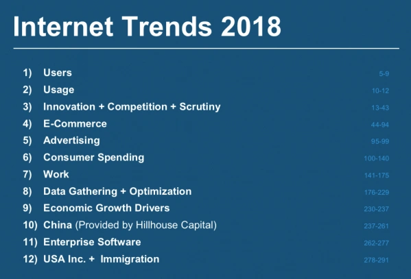 <p>Najważniejsze trendy w internecie w 2018 roku czyli raport Mary Meeker: Internet Trends 2018 na Code Conference. Internet, Online. Marketing</p>