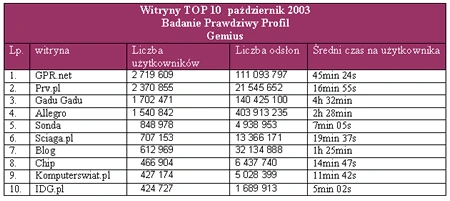 Polskie TOP 10 - witryny o najwyższej liczbie użytkowników