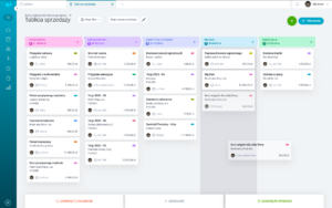 Tablica sprzedaży Raynet CRM – pipeline w kanbanie