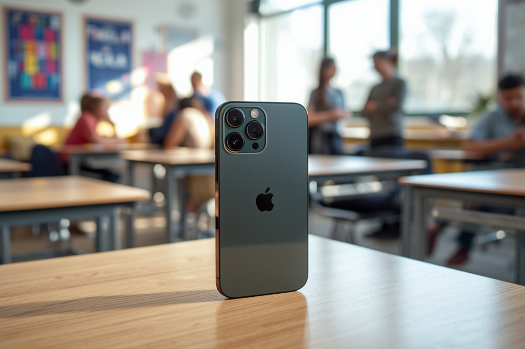 Używany iPhone dla dziecka w wieku szkolnym pokazany w klasie podczas zajęć